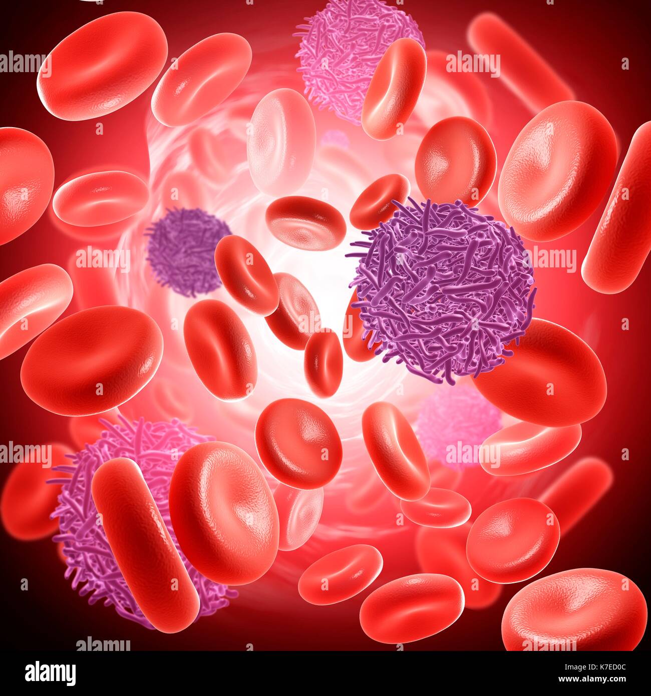 Illustration of Densovirus virus particles in the bloodstream. Stock Photo