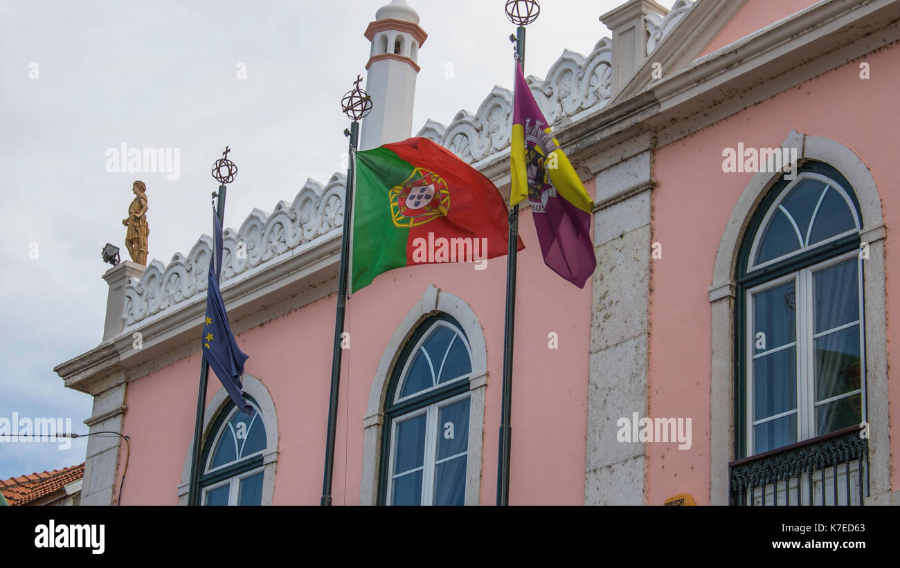 Portuguese flag on a State building Stock Photo