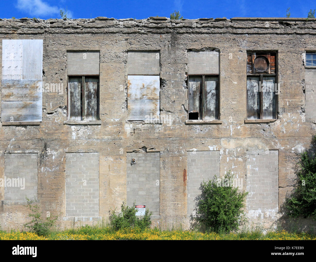 Exterior wall of a building in E B Eddy paper mill complex in Ottawa, Canada, closed since 2007. Stock Photo