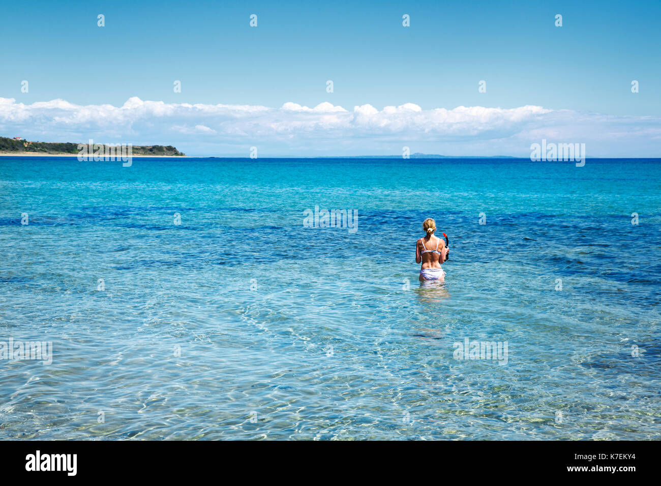 A lone swimmer in Ketelios in Kefalonia,Greece Stock Photo