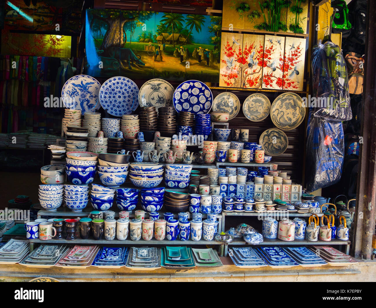 Hoian, Vietnam August 05, 2017 Common traditional pottery products