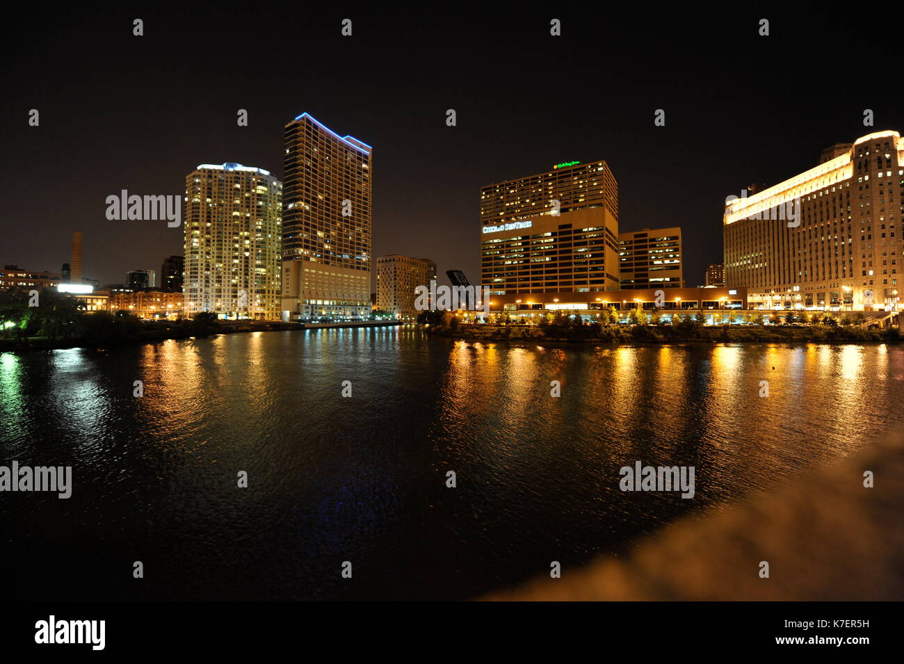 view of some Chicago buildings along the river Stock Photo - Alamy