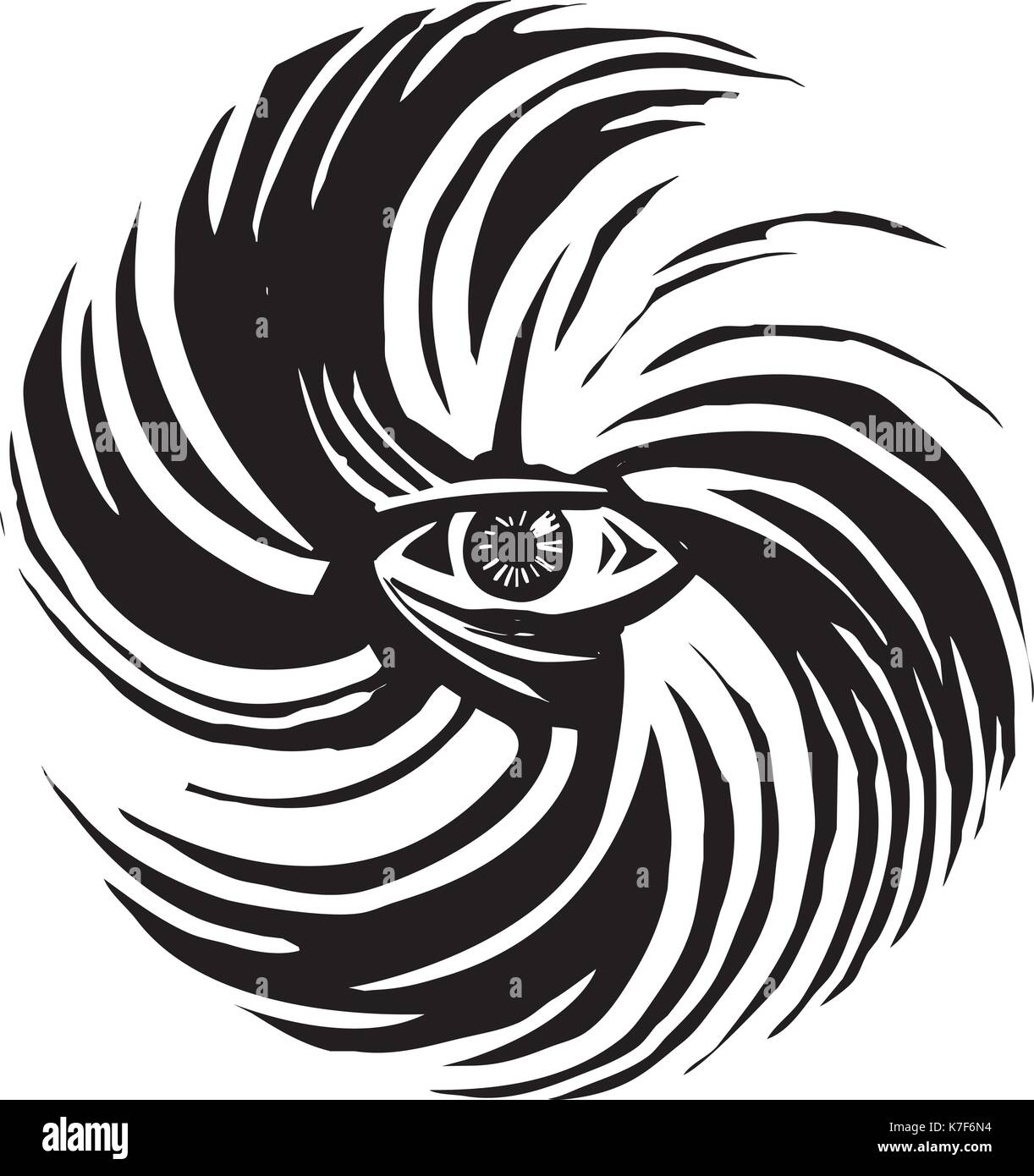 Woodcut style image of human eye in a hurricane storm #1774115