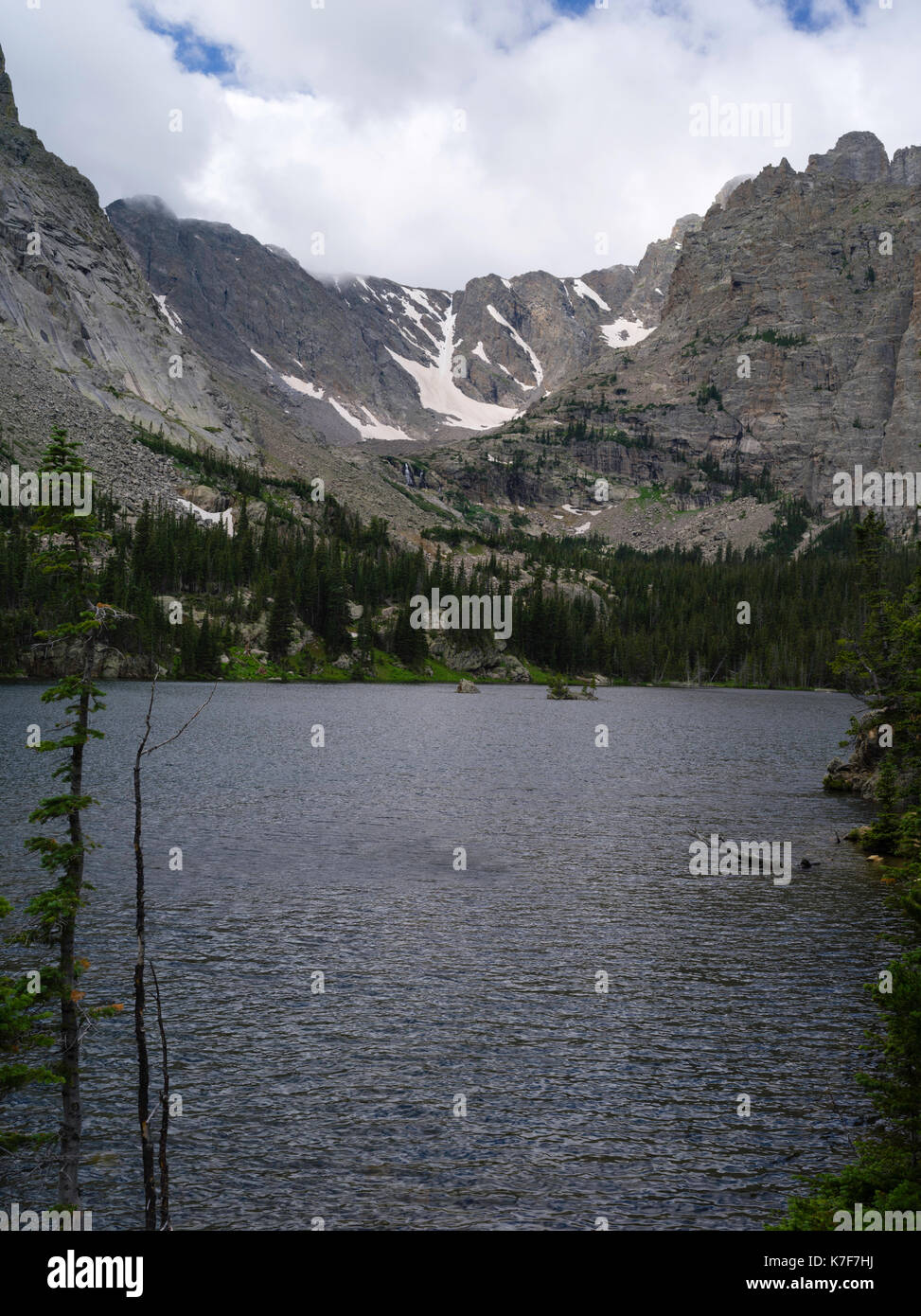 Panoramic view of The Loch, nestled in Rocky Mountain National Park, Colorado, USA. Stock Photo