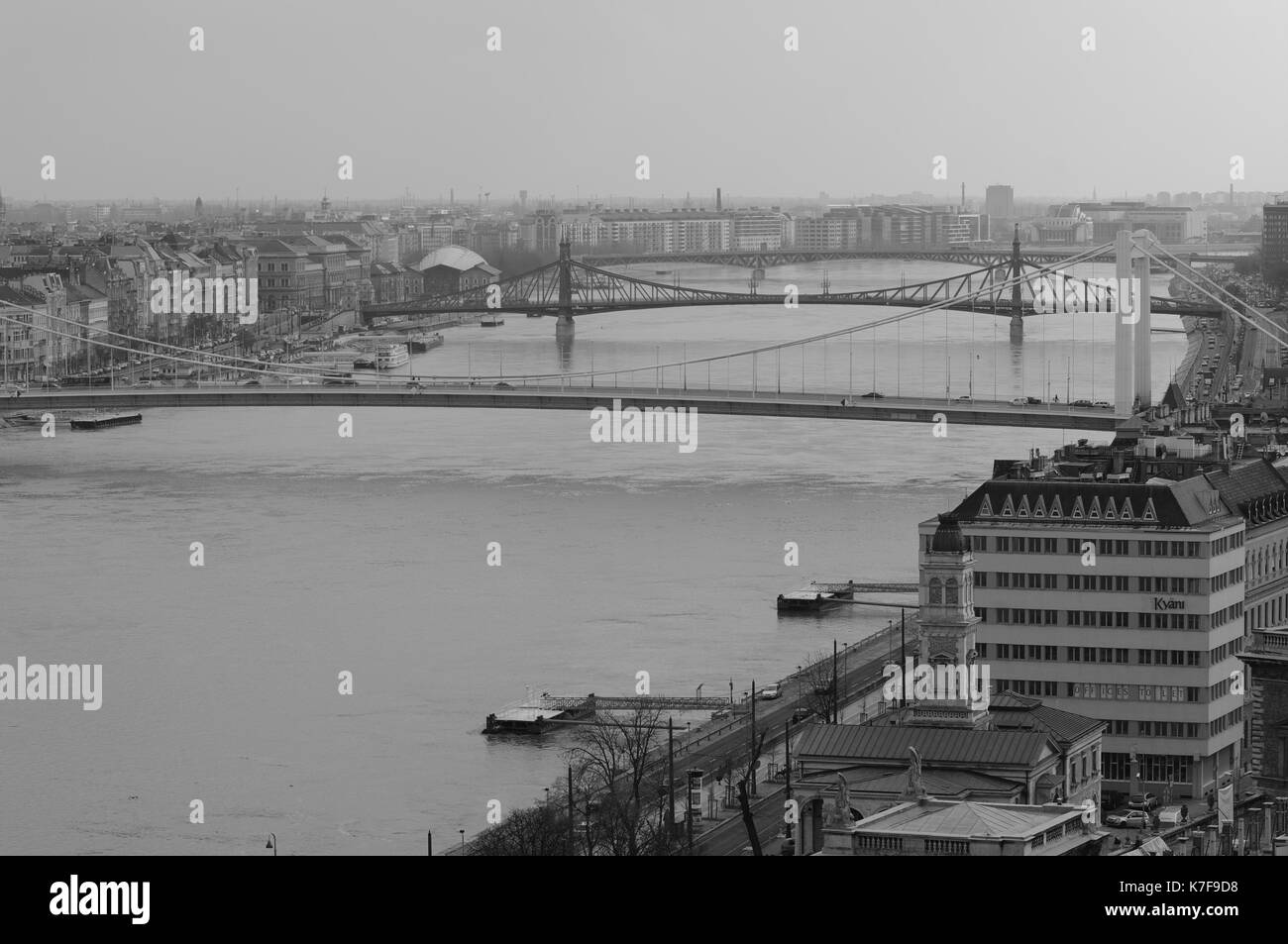 A view of Danube River flowing through Budapest Hungary from the Buda Castle Stock Photo