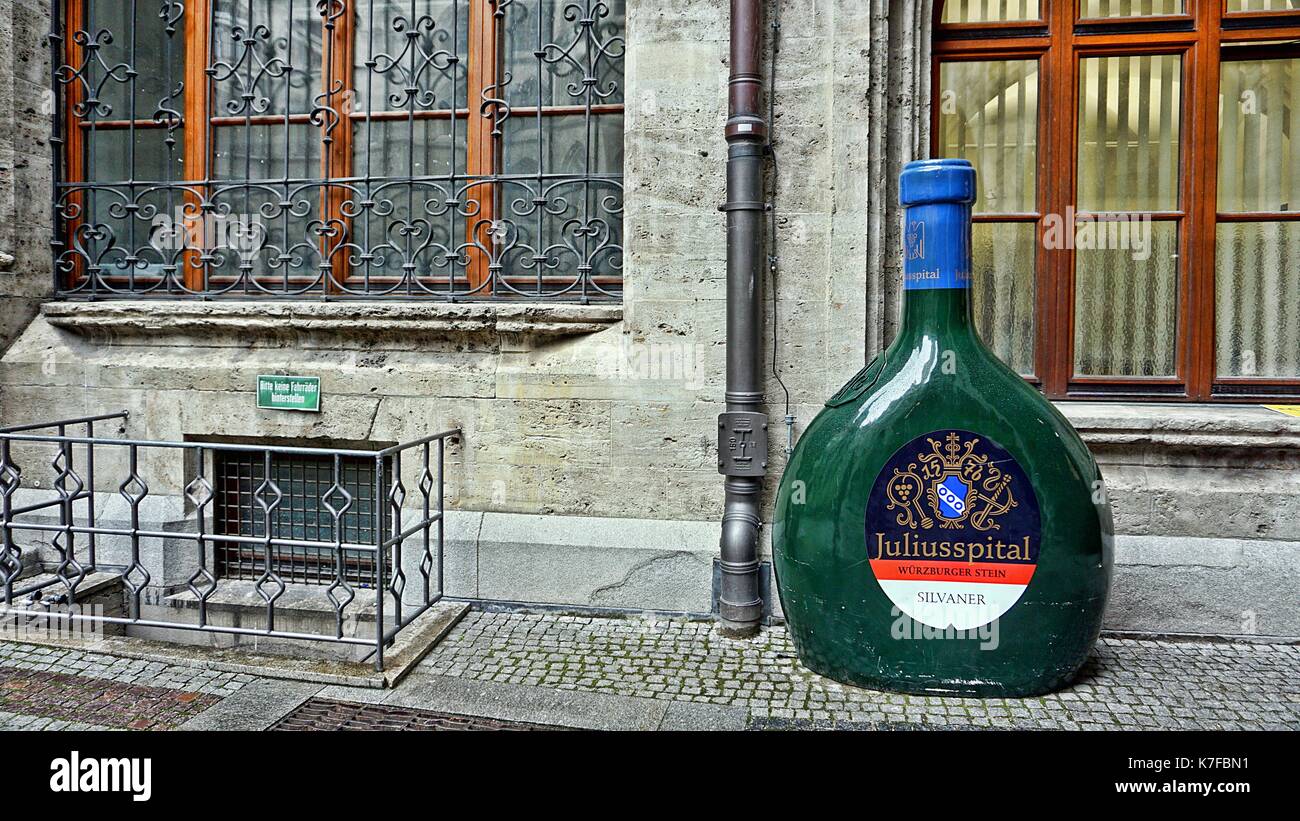 Big bottle of Juliusspital Würzburger stein from  Silvaner in Munich, Germany Stock Photo