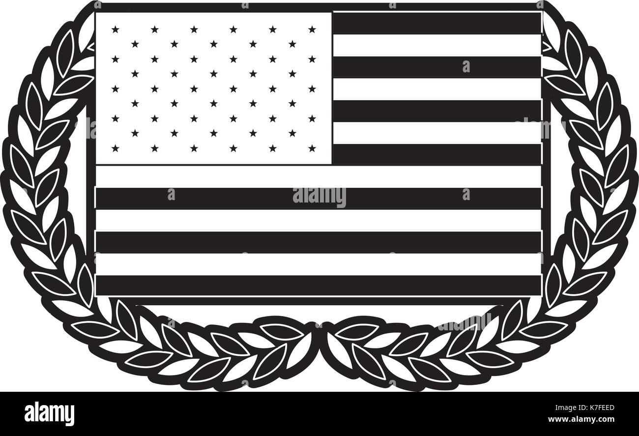 united states flag with double half crown of olive branches in monochrome silhouette Stock Vector