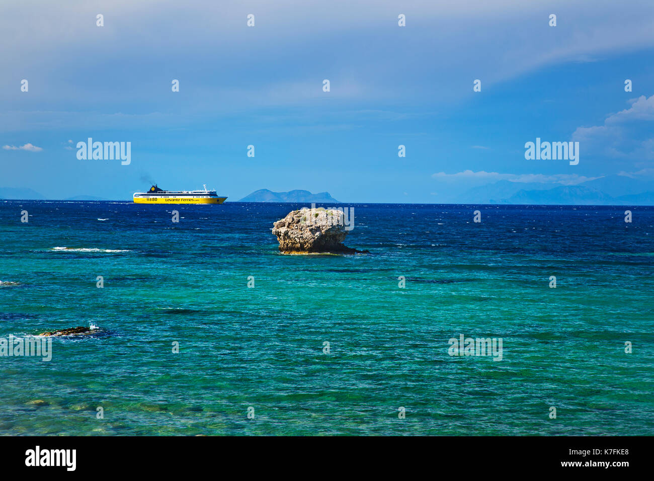A passenger ferry off the coast of Kefalonia Greece Stock Photo