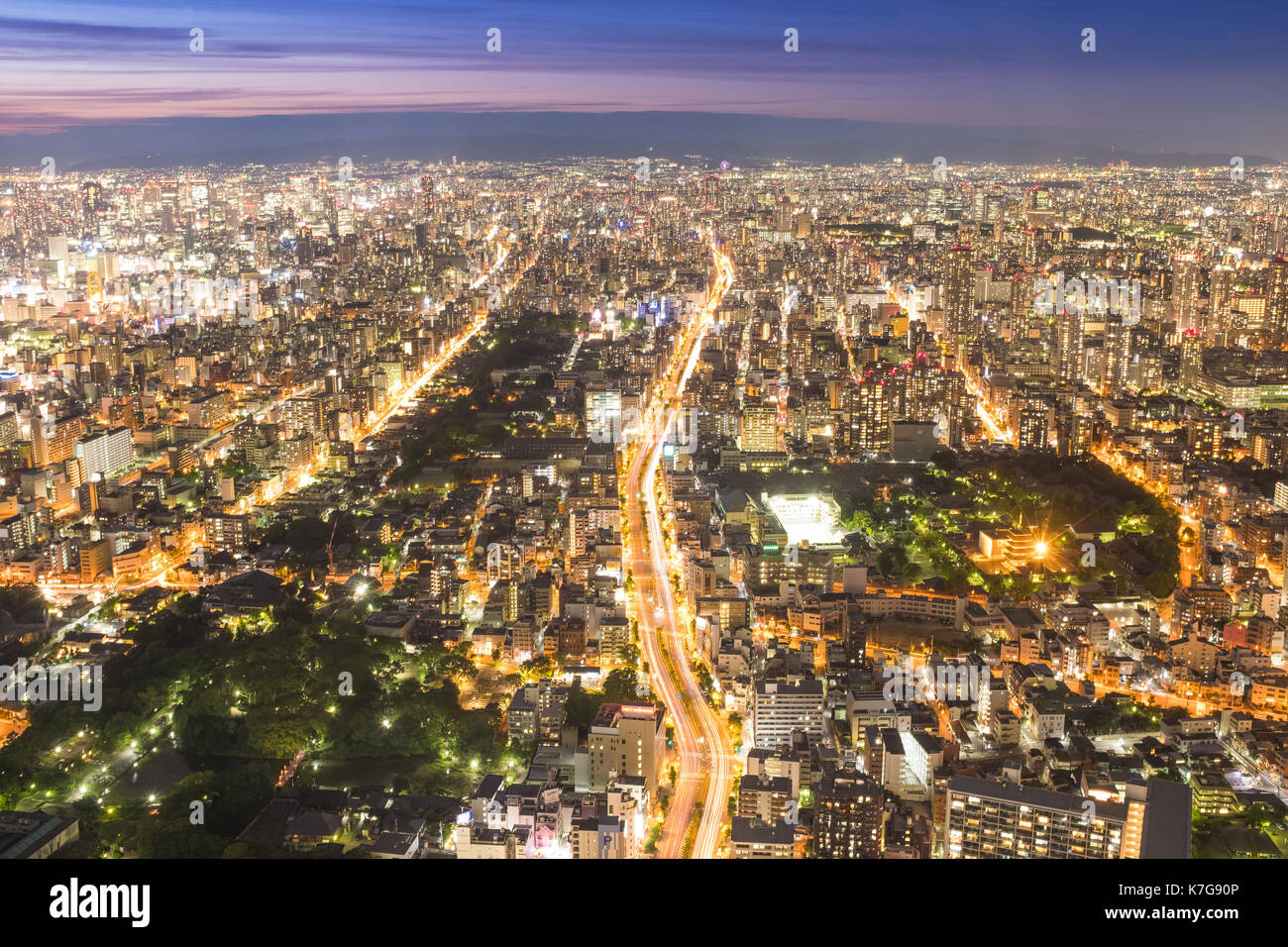 OSAKA, JAPAN - June 12, 2017: Osaka cityscape view 300 meters above ground, Japan. Osaka is the second largest metropolitan area in Japan. View from A Stock Photo