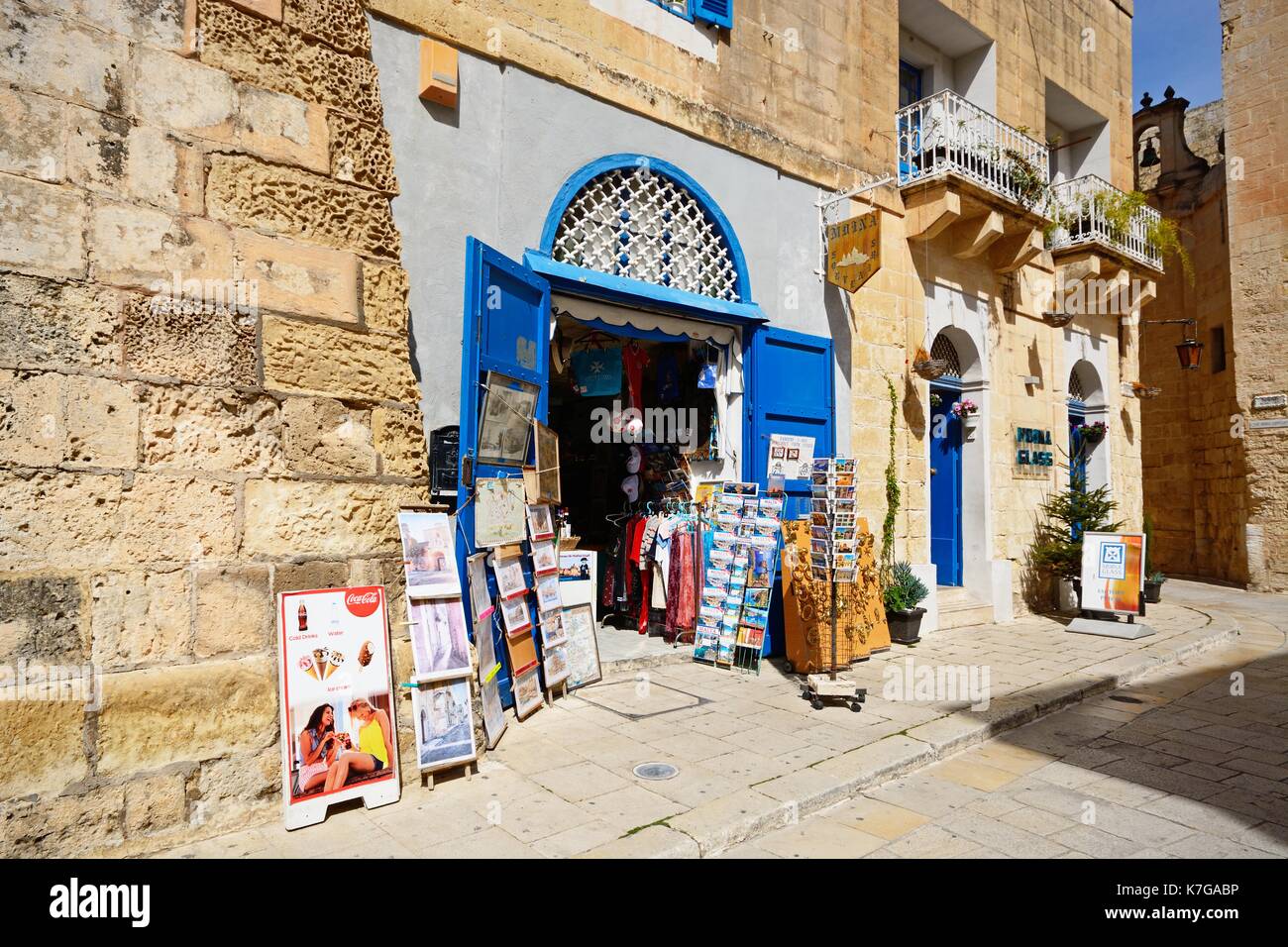 Tourist souvenir shop in the old town, Mdina, Malta, Europe Stock Photo