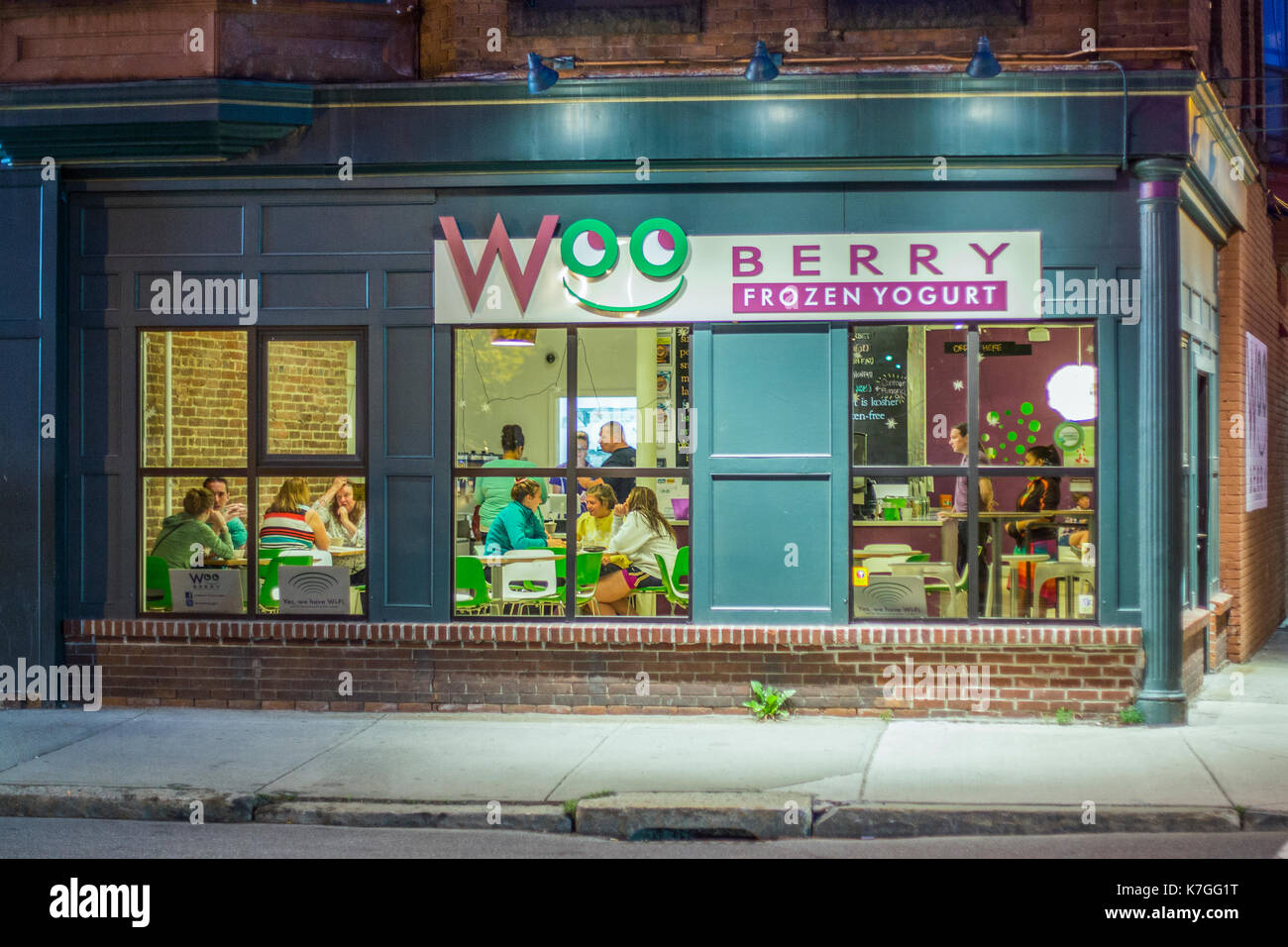 Wooberry on Highland Street in Worcester, MA sells frozen yogurt Stock Photo