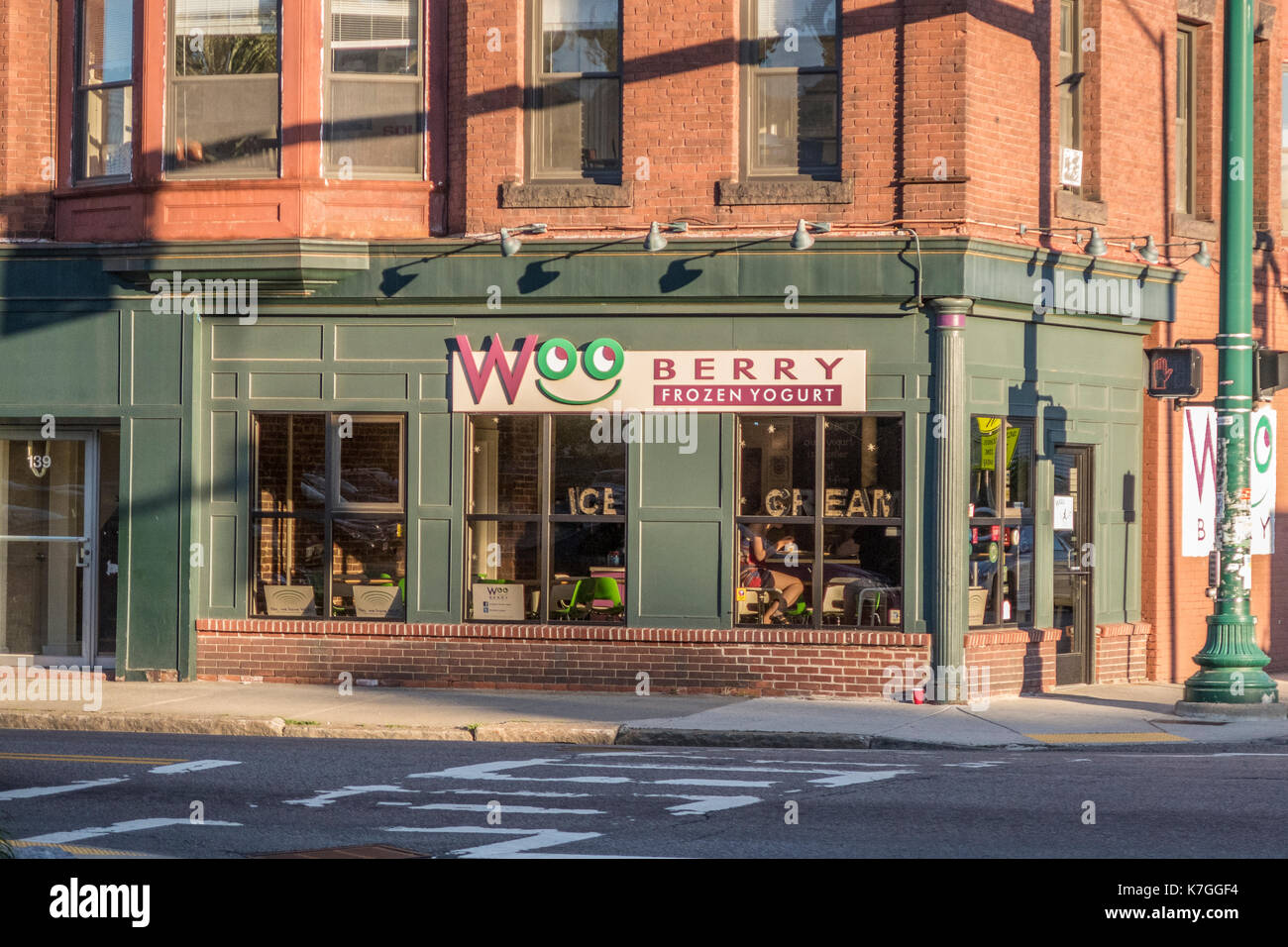 Wooberry on Highland Street in Worcester, MA sells frozen yogurt Stock Photo