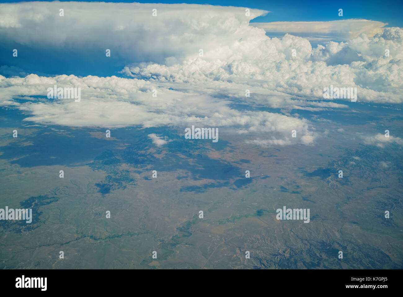 Aerial view of Lake Sakakawea, view from window seat in an airplane at North Dakota, U.S.A. Stock Photo