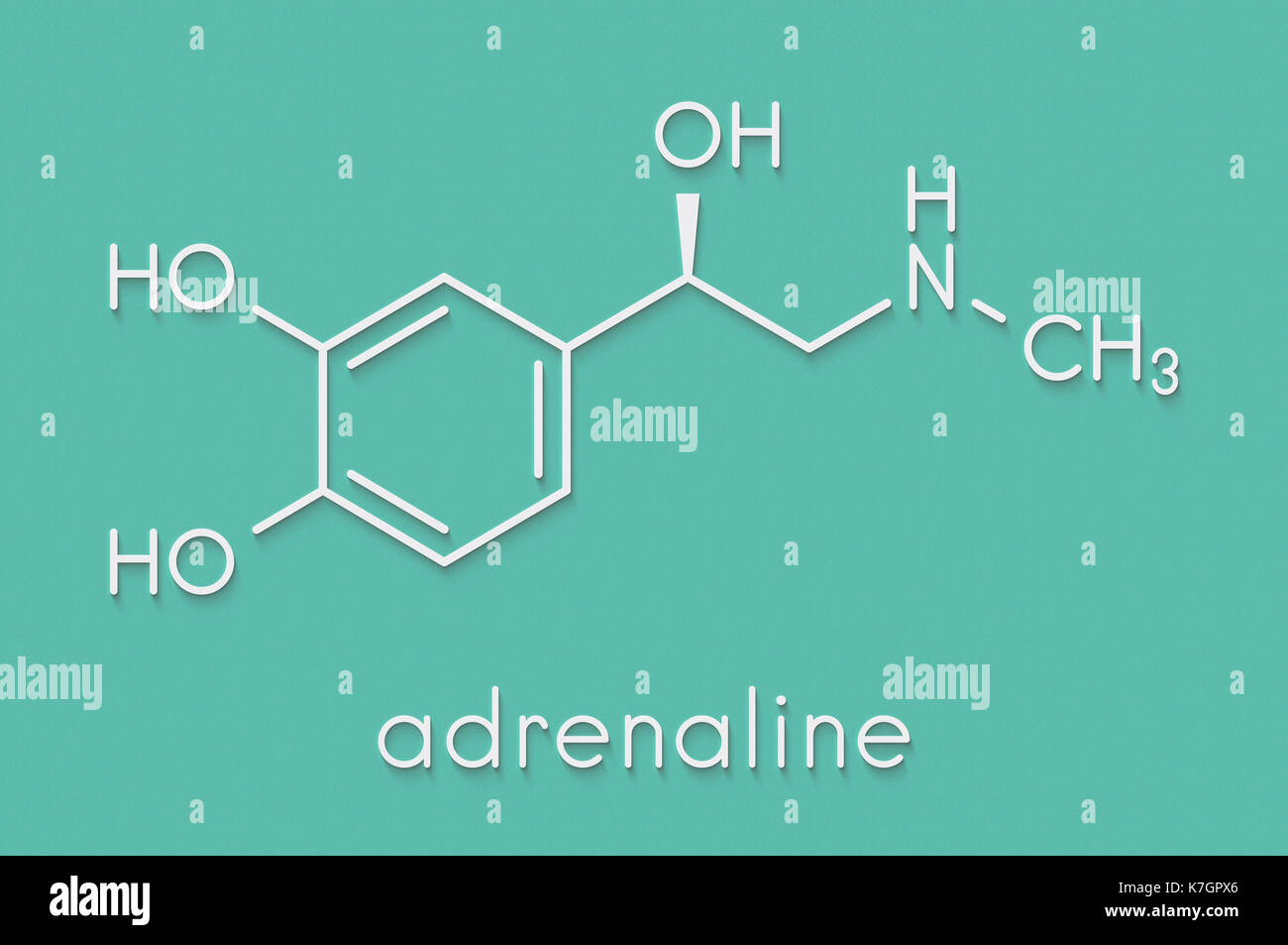 Adrenaline (adrenalin, epinephrine) neurotransmitter molecule. Used as