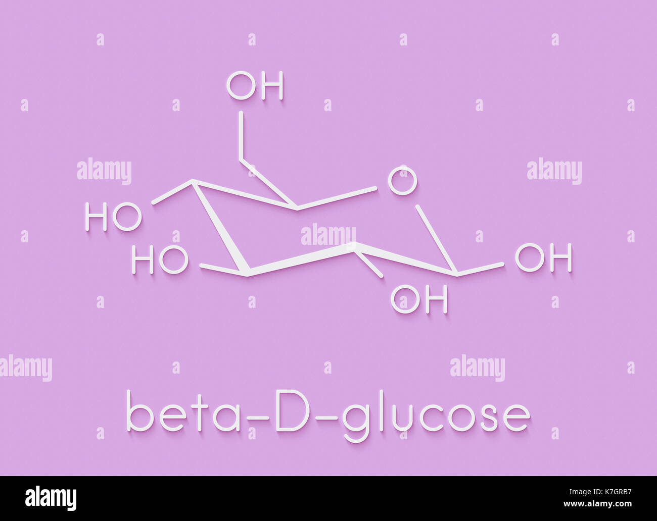 Glucose (dextrose, grape sugar) molecule (beta-D-glucopyranose form). Skeletal formula. Stock Photo