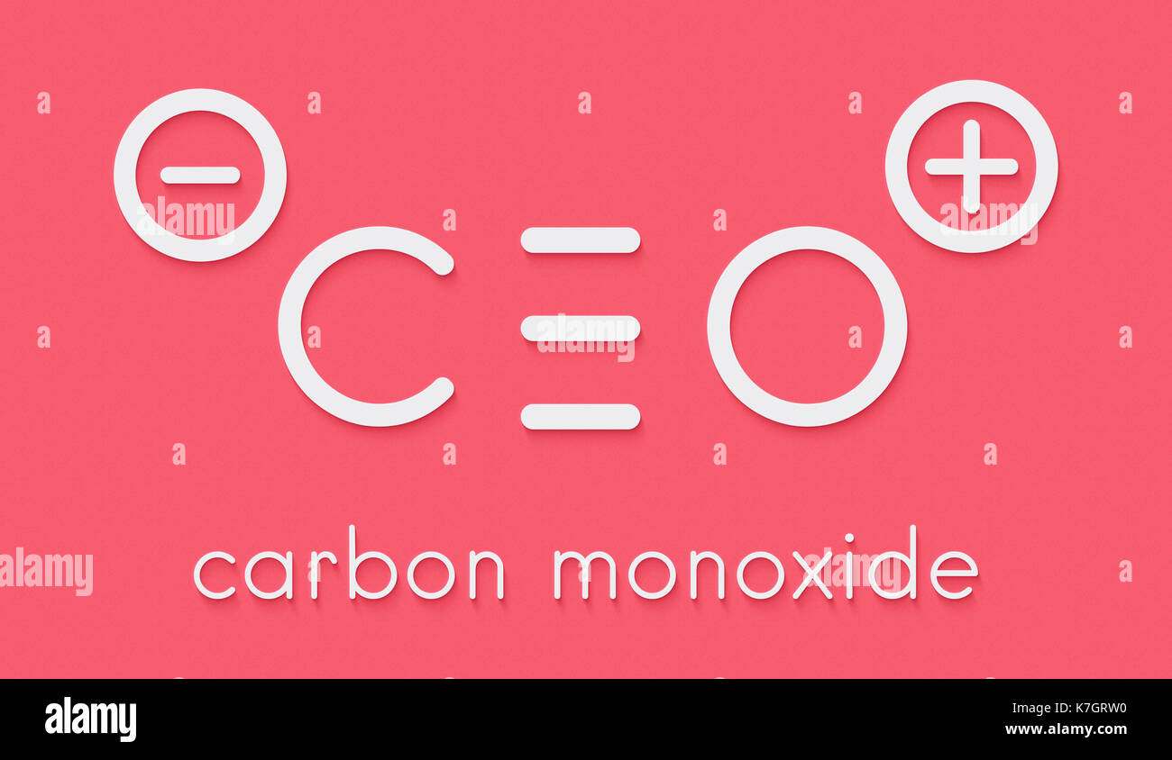 Carbon monoxide (CO) toxic gas molecule. Carbon monoxide poisoning