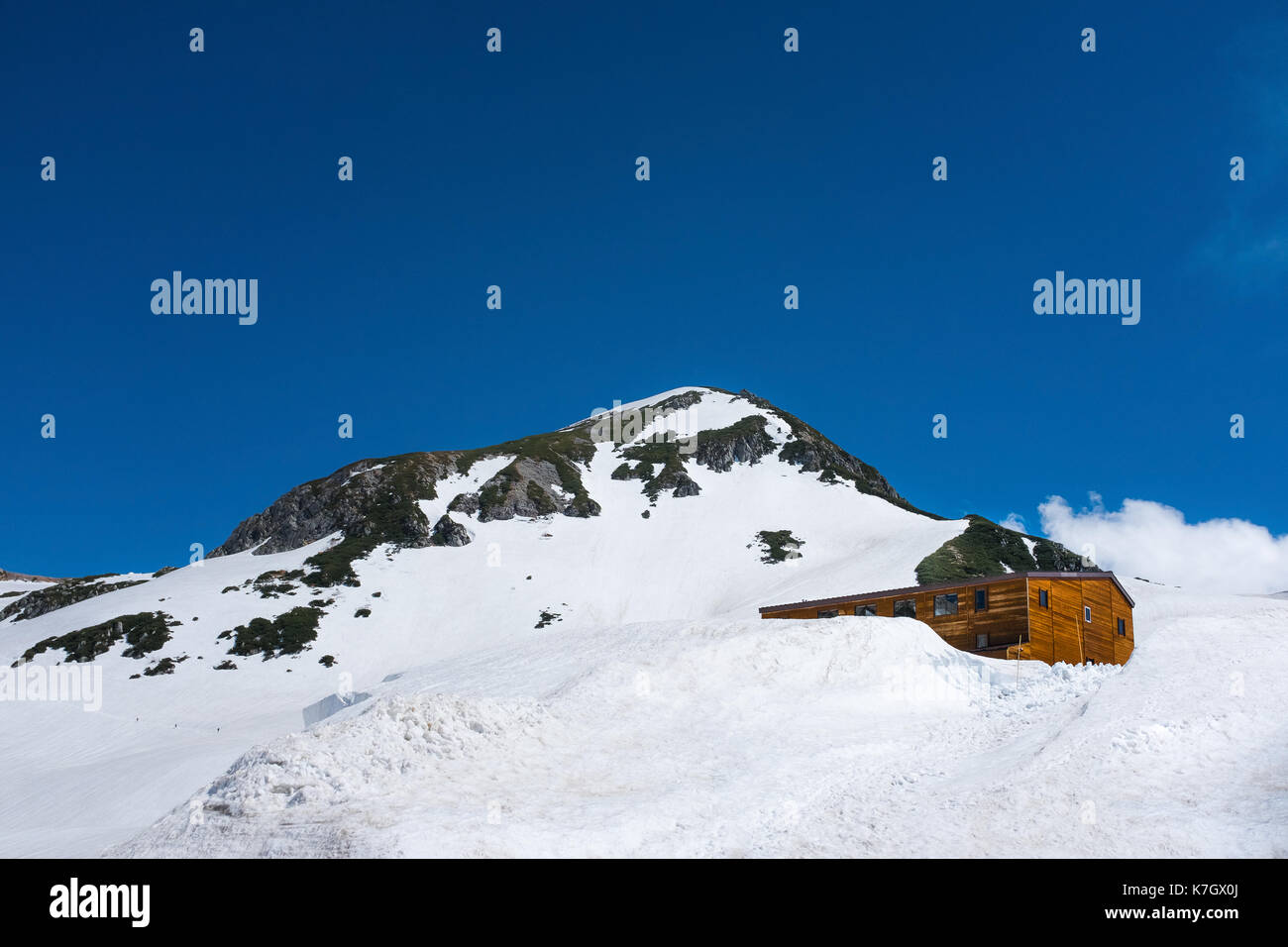 TATEYAMA, JAPAN - June 11, 2017: Japan Alps with melting snow. The Tateyama Kurobe Alpine route operate in late April until November, is one of the to Stock Photo