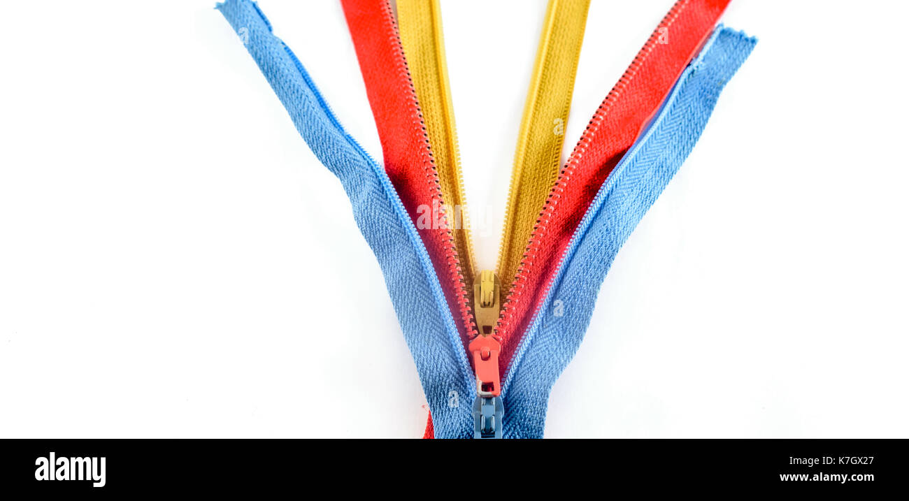 Isolated Colorful Zippers on White Background Stock Photo
