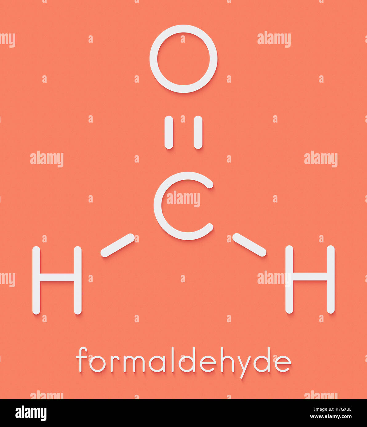 Formaldehyde (methanal) molecule. Important indoor pollutant. Skeletal