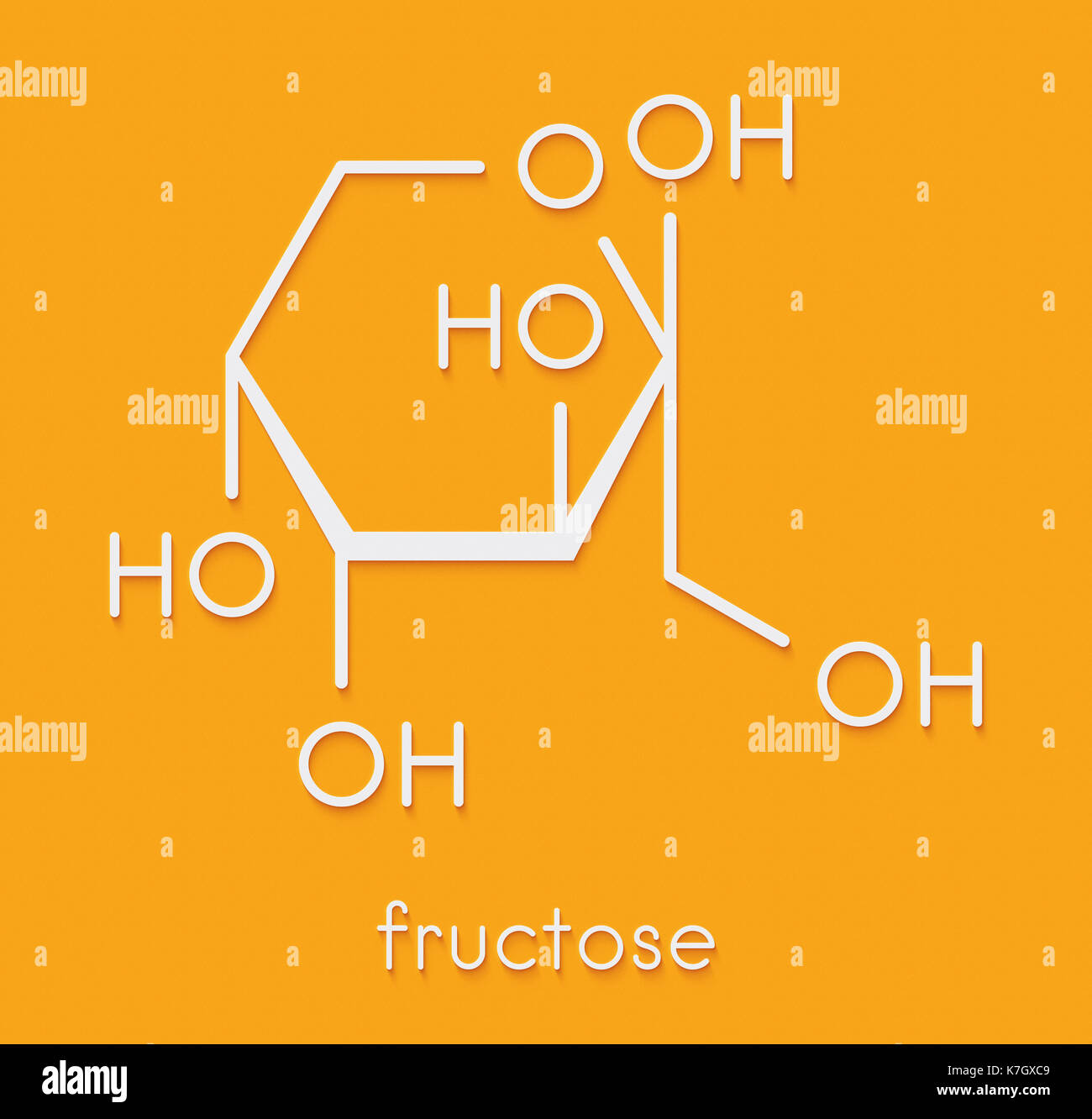 Fructose (D-fructose) fruit sugar molecule. Component of high-fructose corn syrup (HFCS). Skeletal formula. Stock Photo