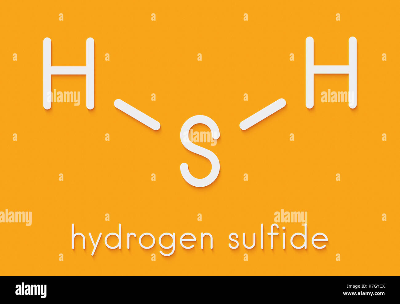 Hydrogen sulfide (H2S) molecule. Toxic gas with characteristic odor of rotten eggs. Skeletal formula. Stock Photo