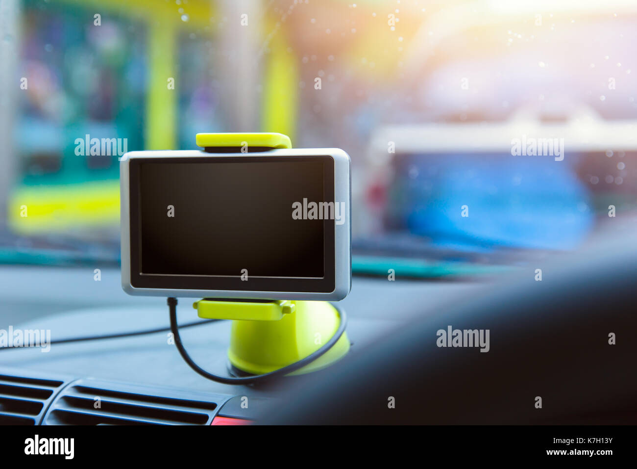 Dashboard car screen road sat navigation map hires stock photography