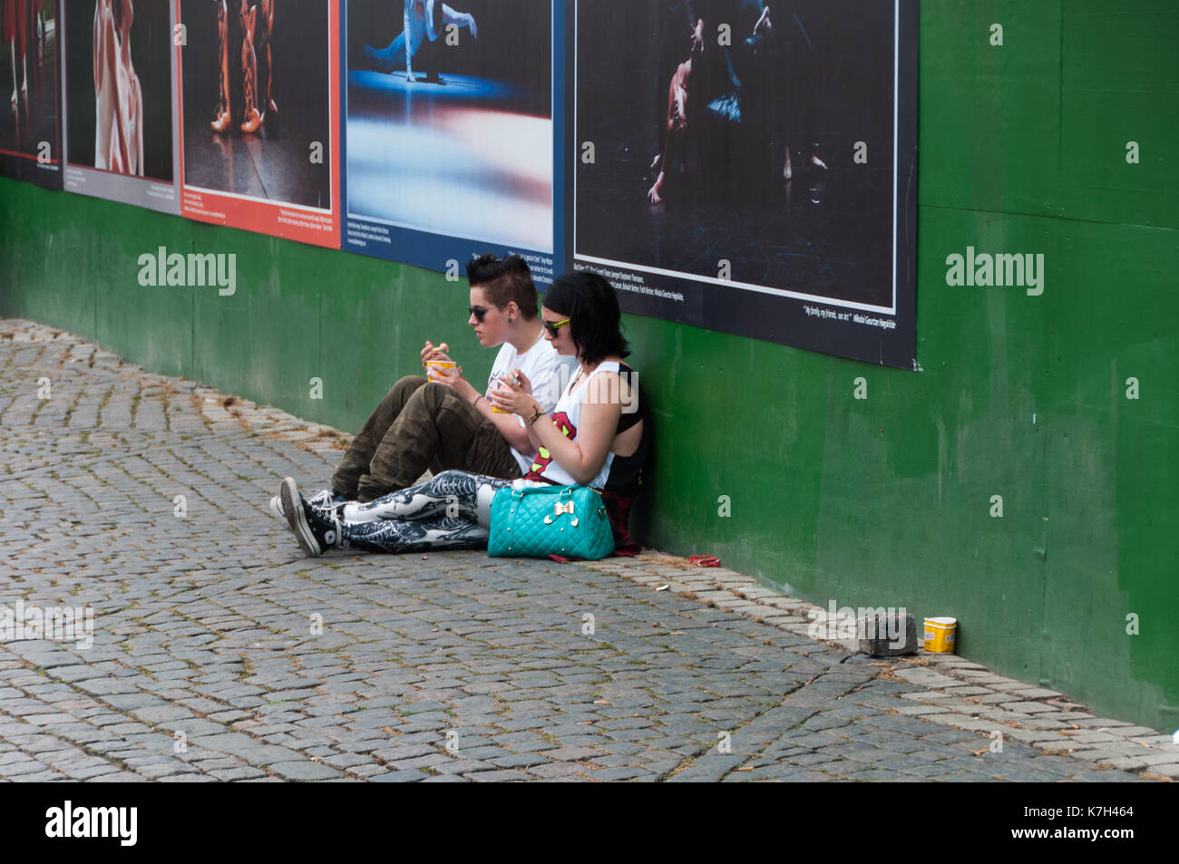 A Young  couple enjoying their food in Copenhagen. Stock Photo