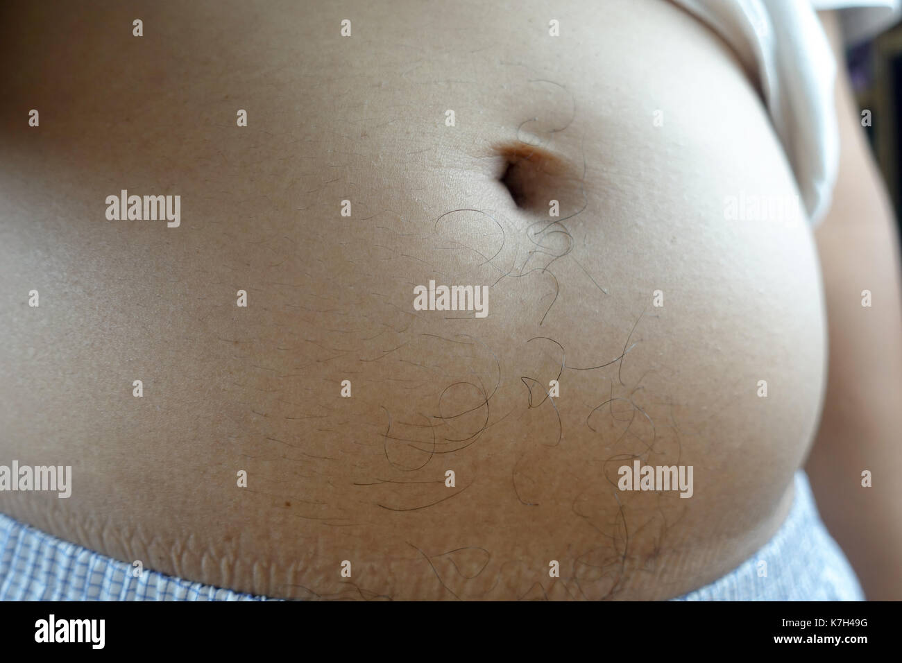 big belly of a fat man - closeup Stock Photo