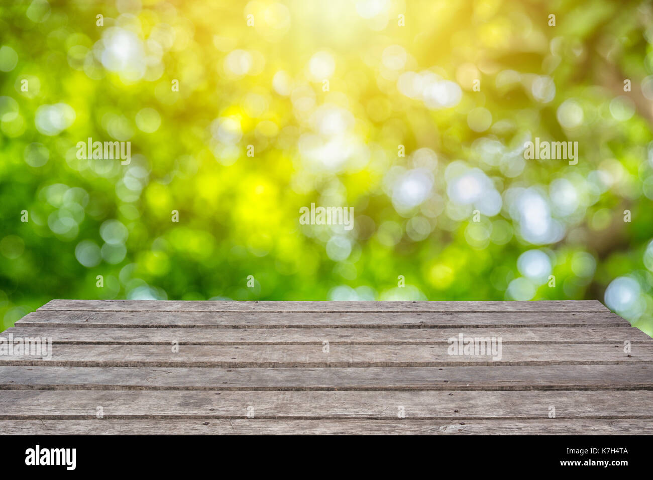 Wood ground with blur green natural park on background spring summer Stock  Photo - Alamy