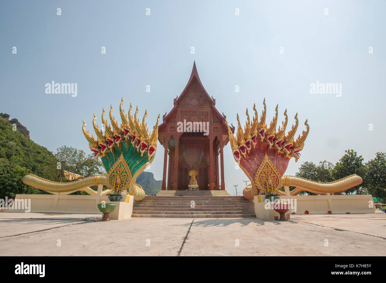 Teak wood temple Wat Ao Noi, Prachuap Khiri Khan, Thailand, Southeast Asia Stock Photo