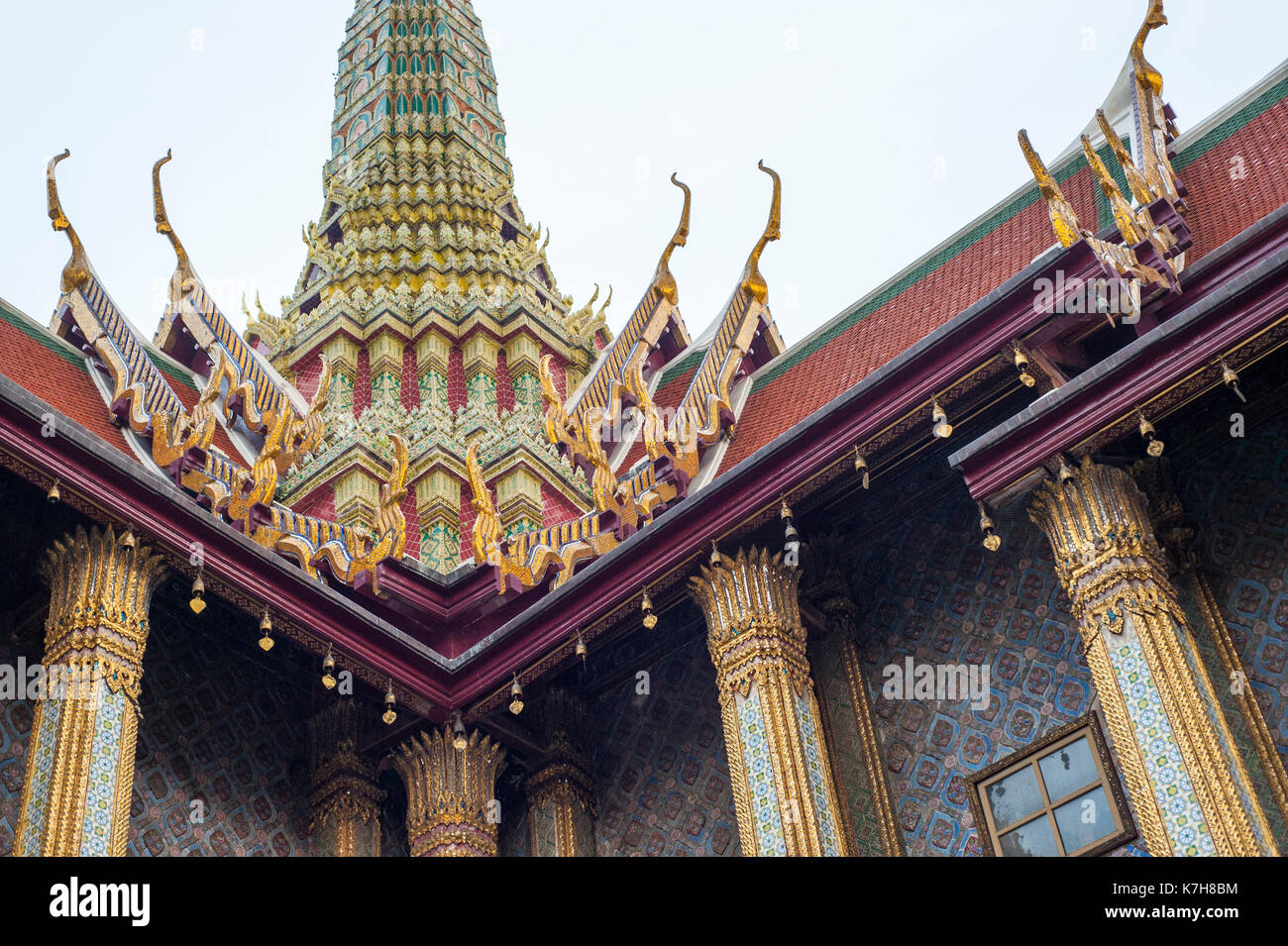 Details of Prasat Phra Dhepbidorn (The Royal Pantheon) at Wat Phra Kaew (Temple of the Emerald Buddha). The Grand Palace, Bangkok, Thailand Stock Photo