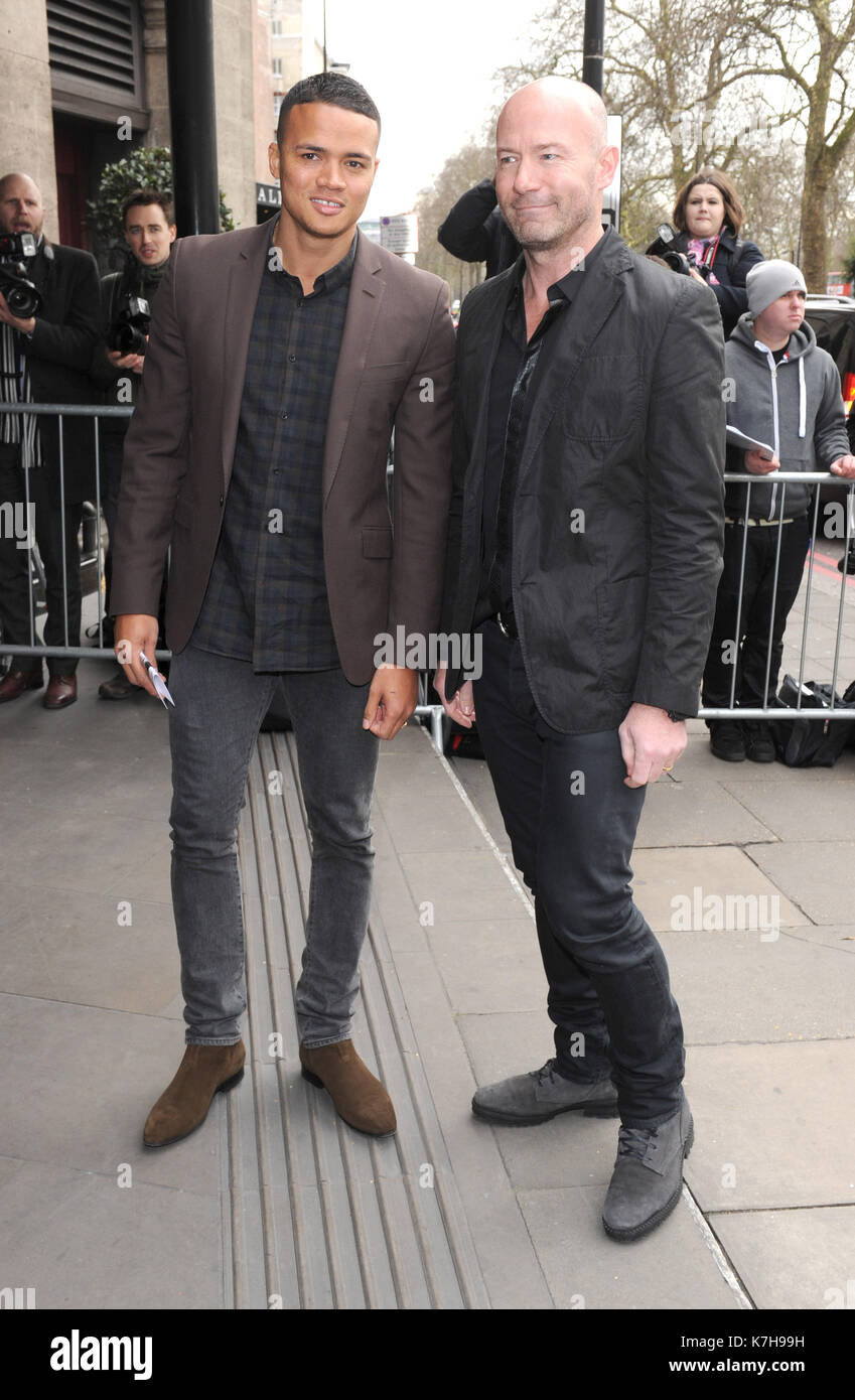 Photo Must Be Credited ©Kate Green/Alpha Press 079965 08/03/2016 Jermaine Jenas and Alan Shearer The Tric Awards 2016 Grosvenor House London Stock Photo