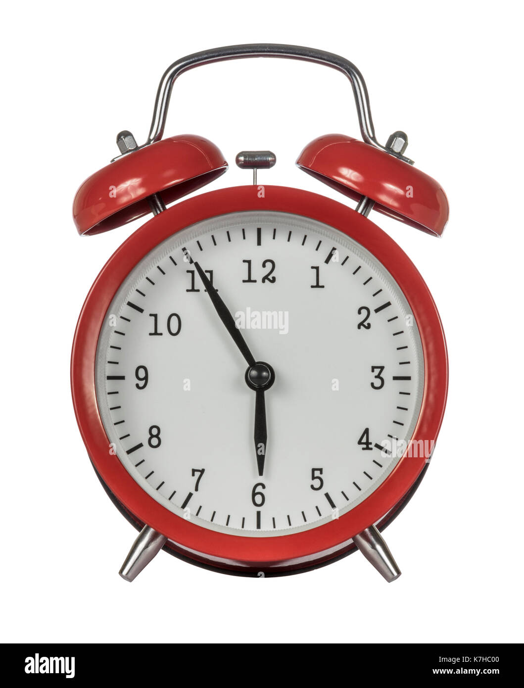 Small red alarm clock isolated on white background Stock Photo