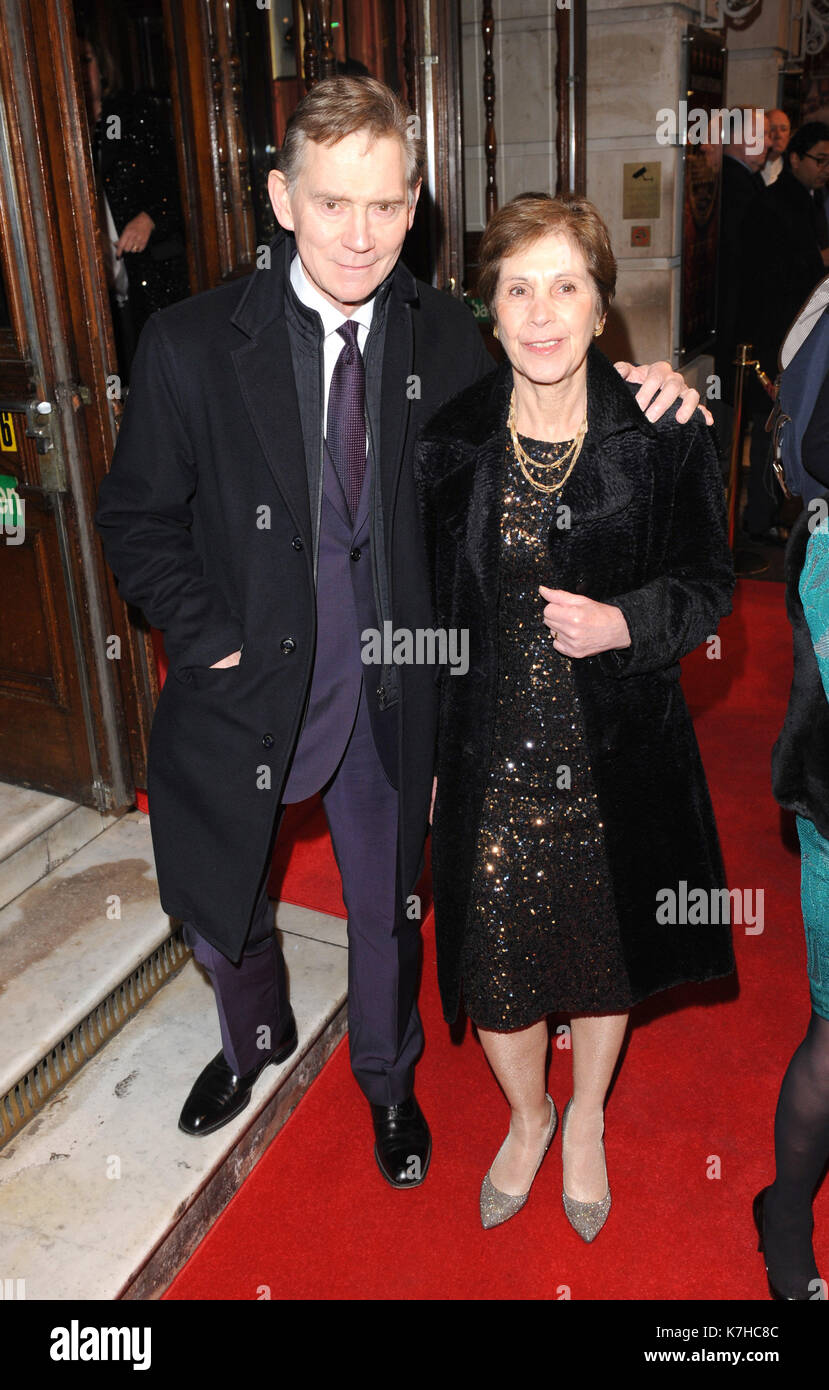Photo Must Be Credited ©Kate Green/Alpha Press 079965 16/02/2016 Anthony Andrews and Wife Georgina Mrs Henderson Presents Press Night Noel Coward Theatre London Stock Photo