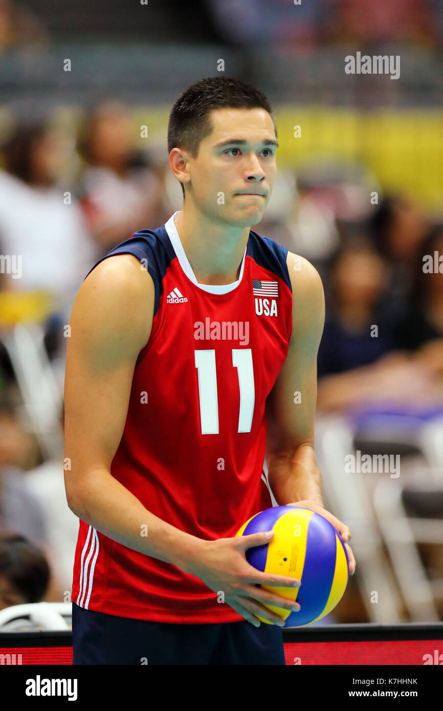 Osaka, Japan. 15th Sep, 2017. Micah Christenson (USA) Volleyball : FIVB  World Grand Champions Cup 2017 men's match between France 0-3 USA at Osaka  Municipal Central Gymnasium in Osaka, Japan . Credit: