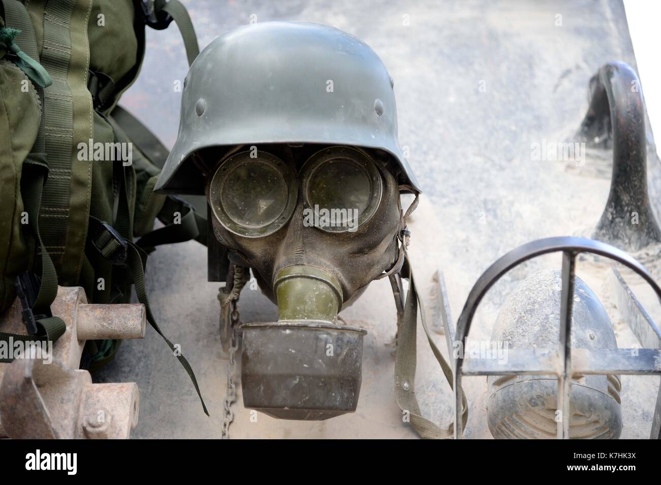 German helmet and gas mask Stock Photo