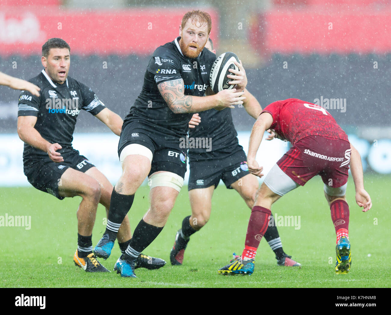Ospreys' number eight Dan Baker in action at the Liberty Stadium, Swansea in a Pro14 rugby match between Ospreys and Munster Stock Photo