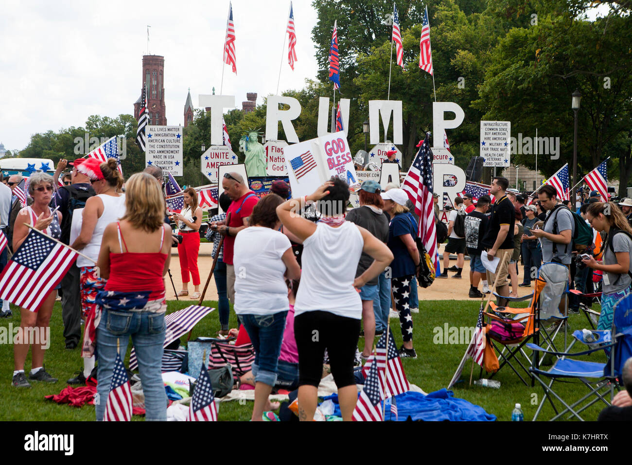 Saturday, September 16th, 2017, Washington, DC USA: Donald Trump supporters gather on the National Mall to send a message to Congress, the media, and the world, that they stand united to defend American culture and values. Stock Photo