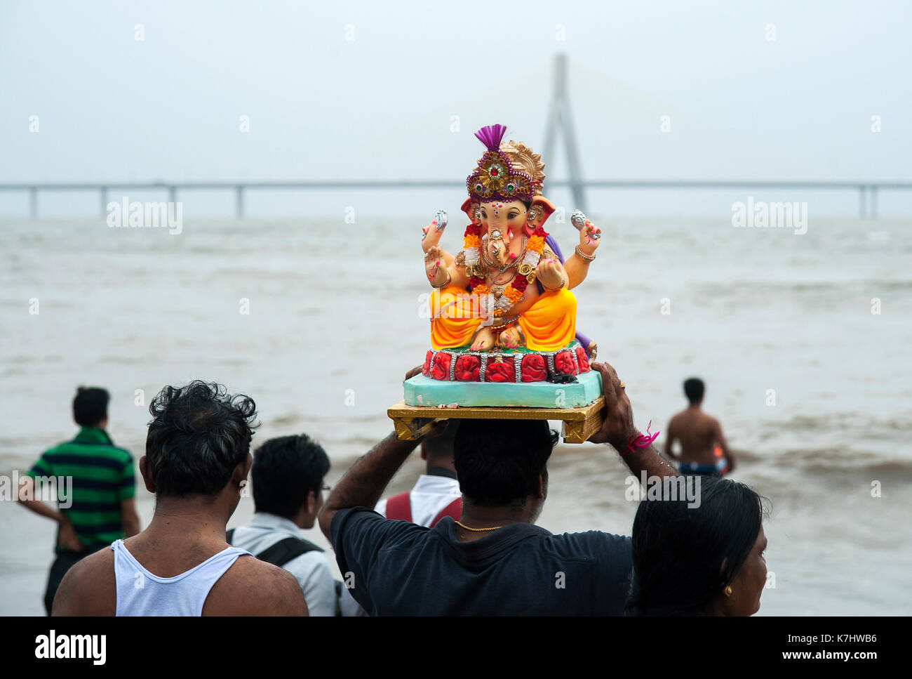 The image of Ganpati or Elephant headed lord  on the way to immersion at dadar chowpatty, ,Mumbai, India Stock Photo