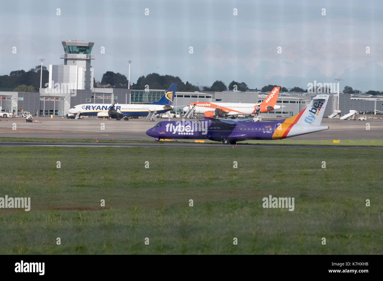 Flybe ATR 72-500 taxiing at Bristol Airport Stock Photo