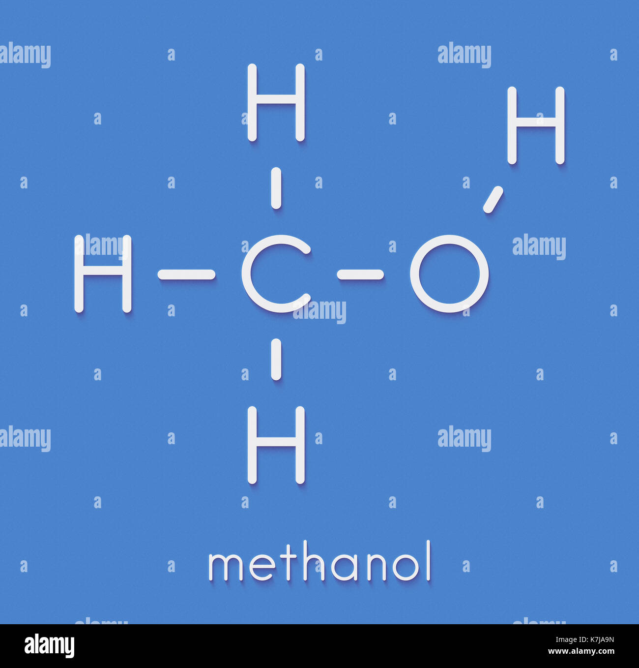 Methanol (methyl alcohol, MeOH) molecule. Highly toxic. Skeletal formula. Stock Photo