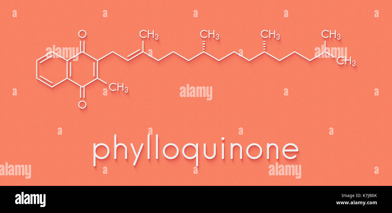 Vitamin K (K1, phylloquinone, phytomenadione) molecule. Skeletal formula. Stock Photo