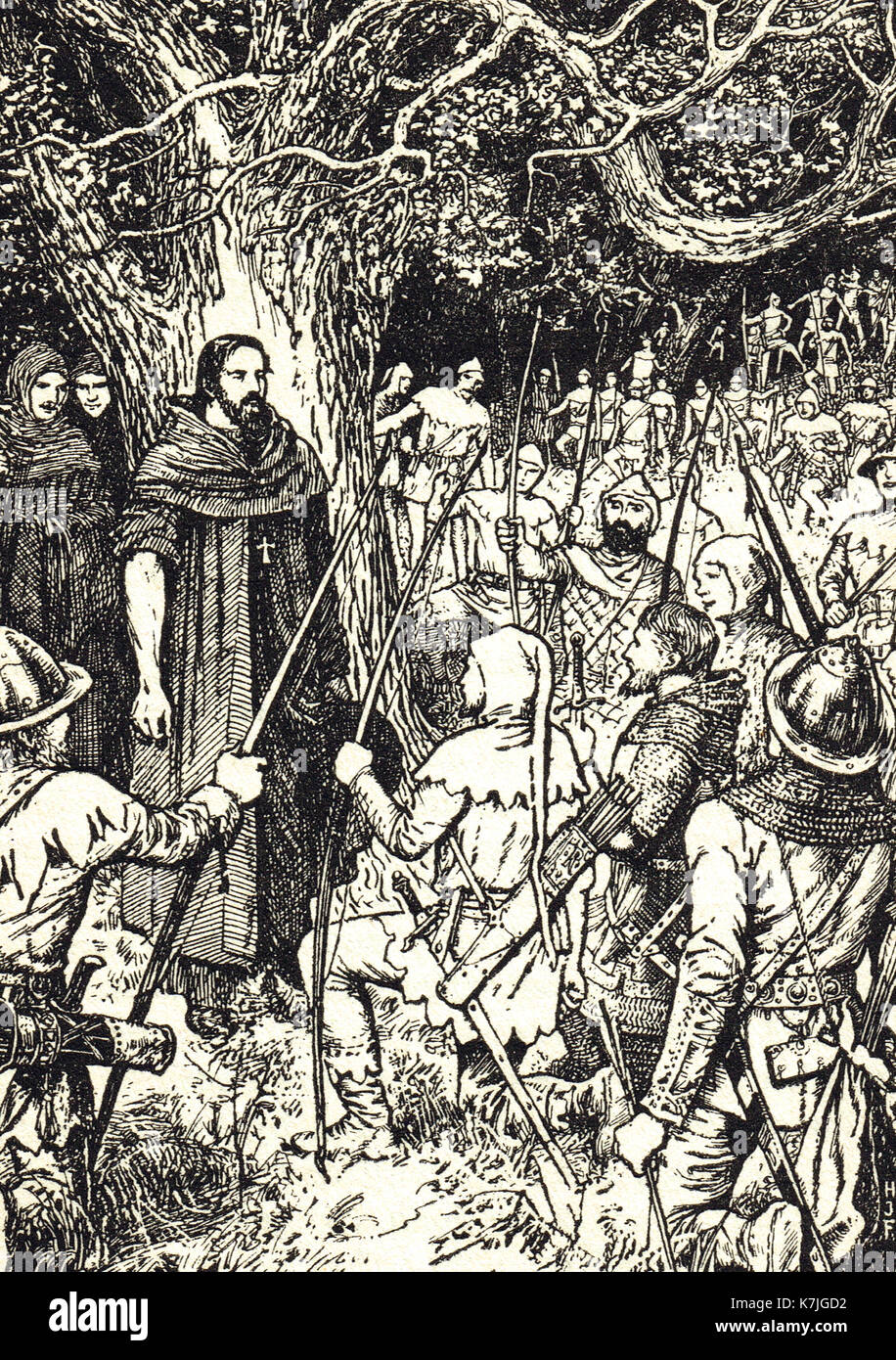 Robin Hood kneeling before King Richard I Stock Photo