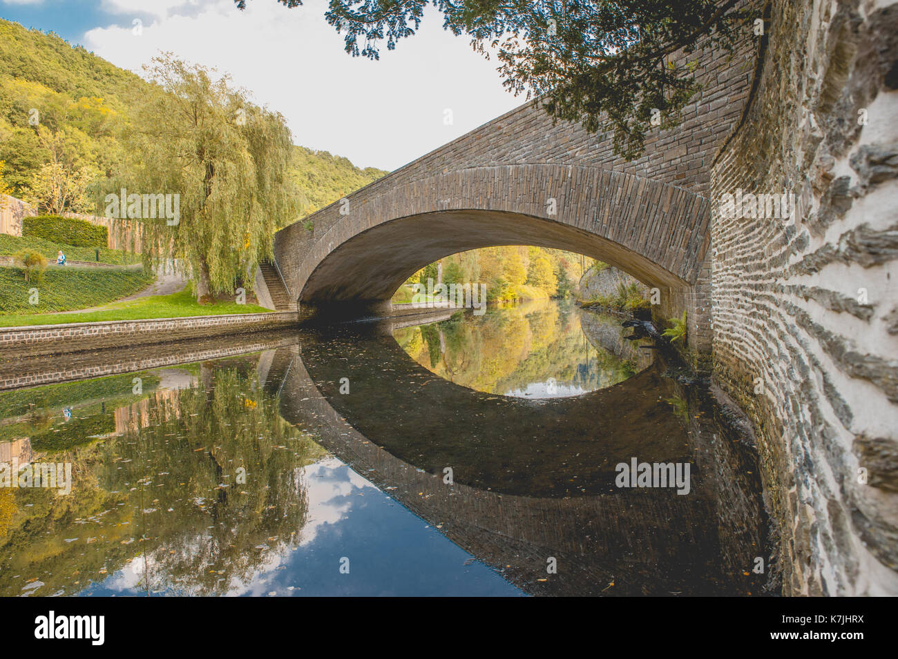 Esch sure river and the reflection on the water, Luxembourg Stock Photo