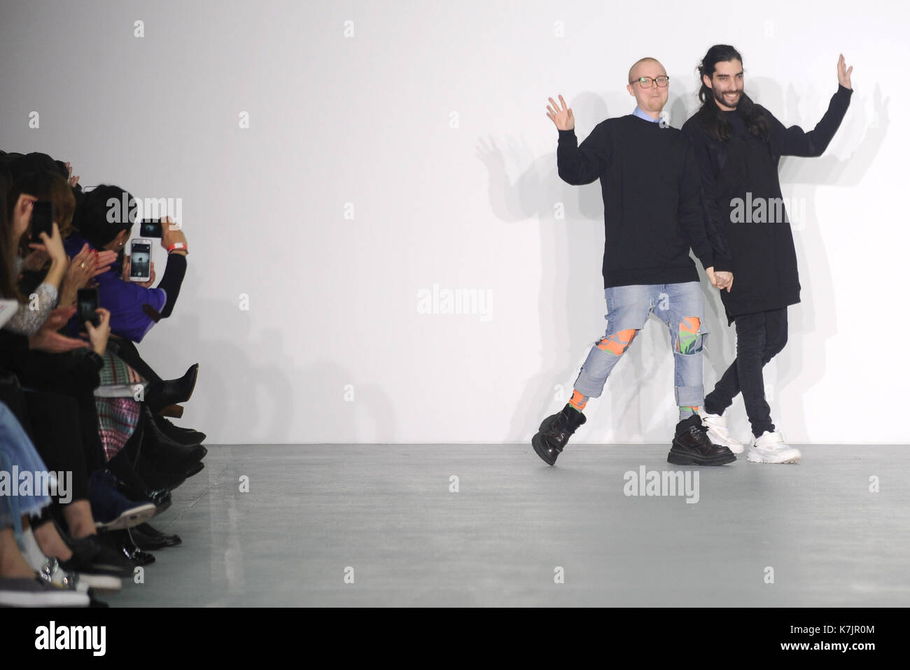 Photo Must Be Credited ©Kate Green/Alpha Press 079965 19/02/2016 Designers, Fyodor Podgorny and Golan Frydman during the Fyodor Golan Fashion Show during London Fashion Week Autumn Winter 2016 Stock Photo