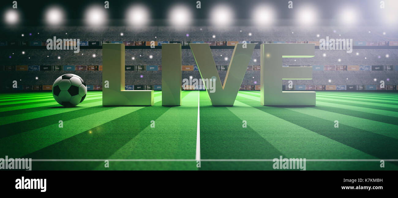 Word LIVE on a soccer football field background. 3d illustration Stock ...