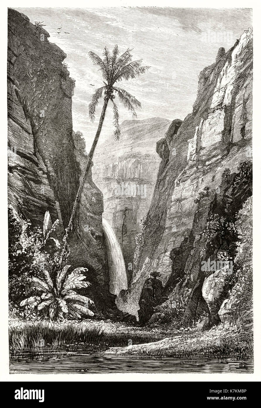 Old view of La Bernica, Reunion island. By De Berard after Roussin, publ. on Le Tour du Monde, Paris, 1862 Stock Photo