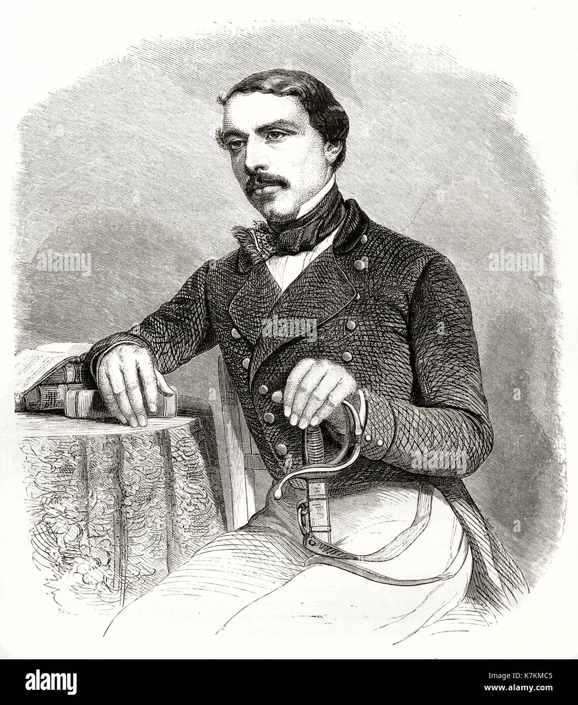 Old engraved portrait of Henri Lambert, French diplomat. By Hadamard and Verdeil, publ. on Le Tour du Monde, Paris, 1862 Stock Photo