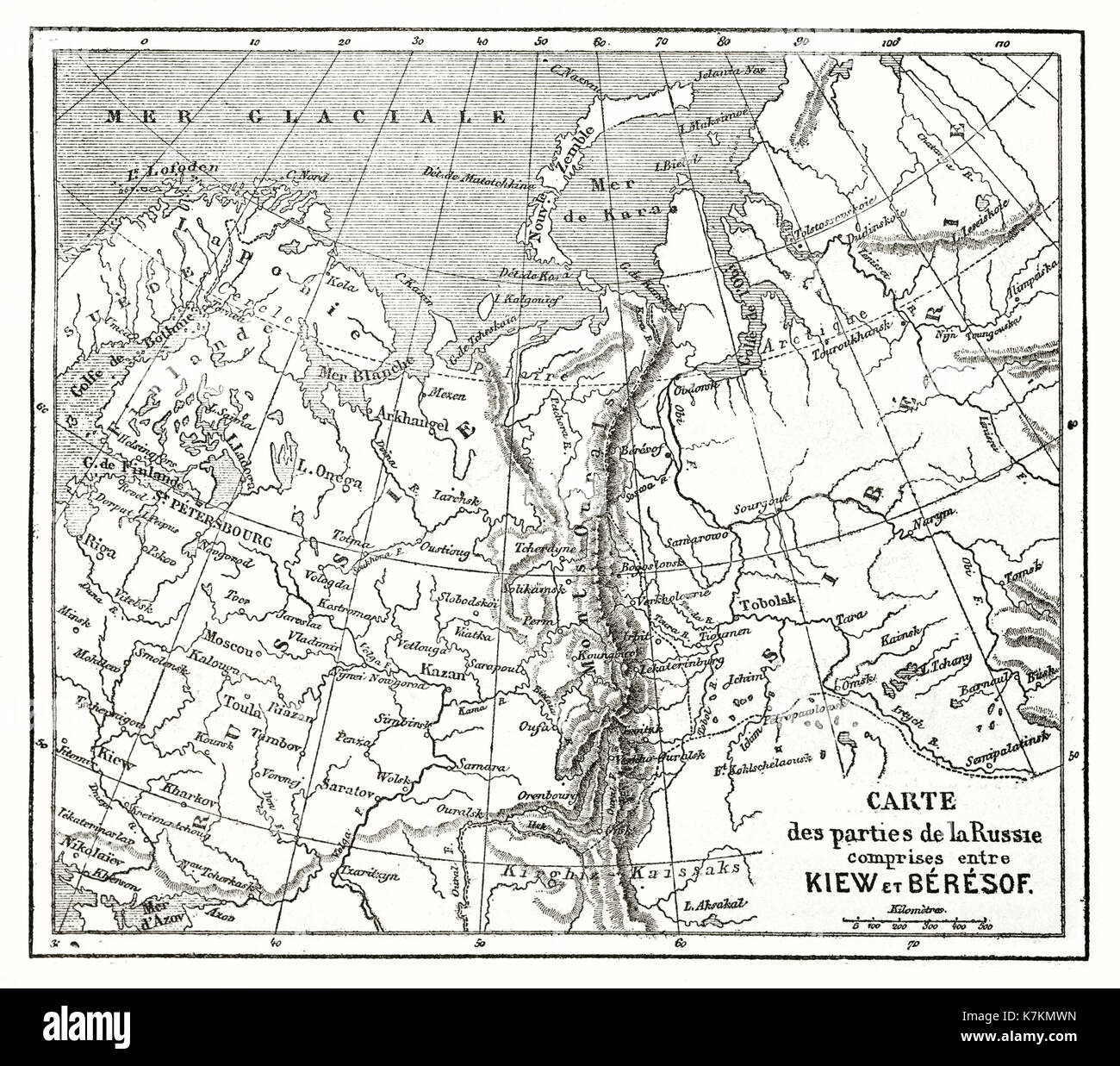 Old map of Russia. By Vullemin and Bonaparte, publ. on Le Tour du Monde, Paris, 1862 Stock Photo