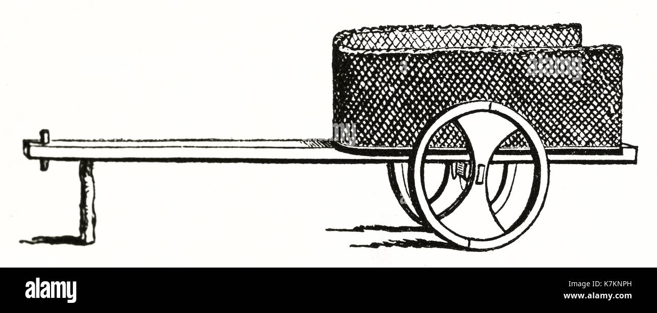Old illustration of a Portuguese cart. By unidentified author, publ. on The Penny Magazine, London, 1837 Stock Photo